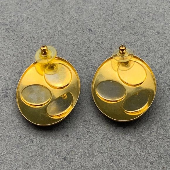 Multicolor Gold Swirl Earrings Pierced Oval Red Blue Green Organic Retro - Picture 5 of 6